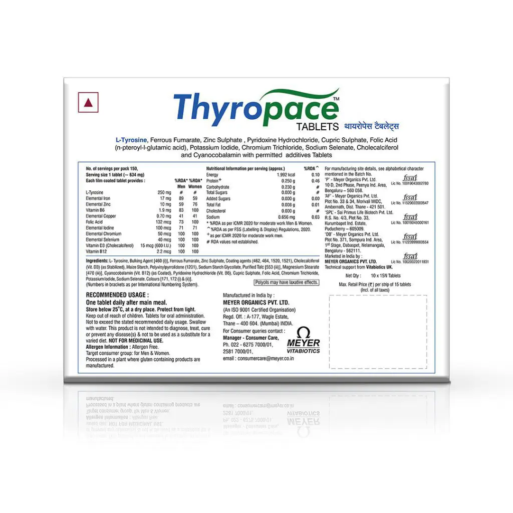 Thyropace tablets nutritional information and manufacturer details from Meyer Organics