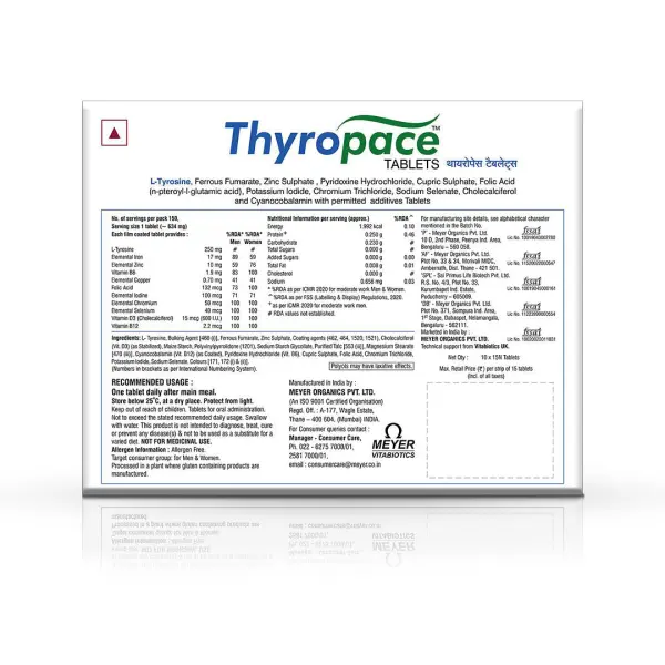 Thyropace tablets nutritional information and manufacturer details from Meyer Organics