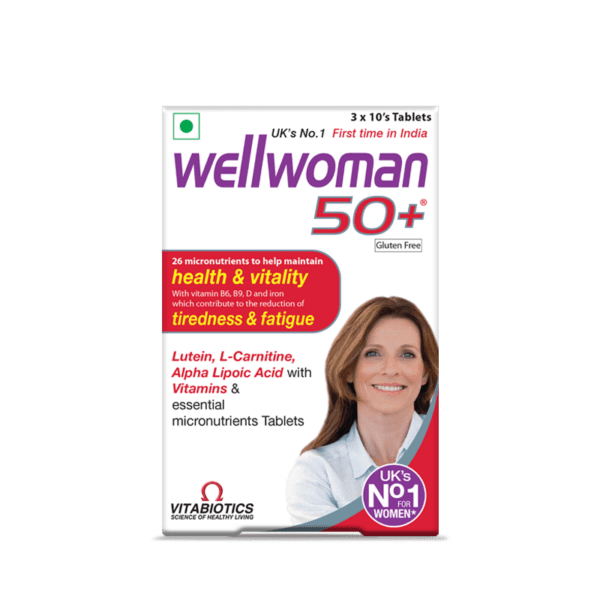 Wellwoman 50+ tablets with vitamins and minerals to support overall health and vitality for women aged 50+